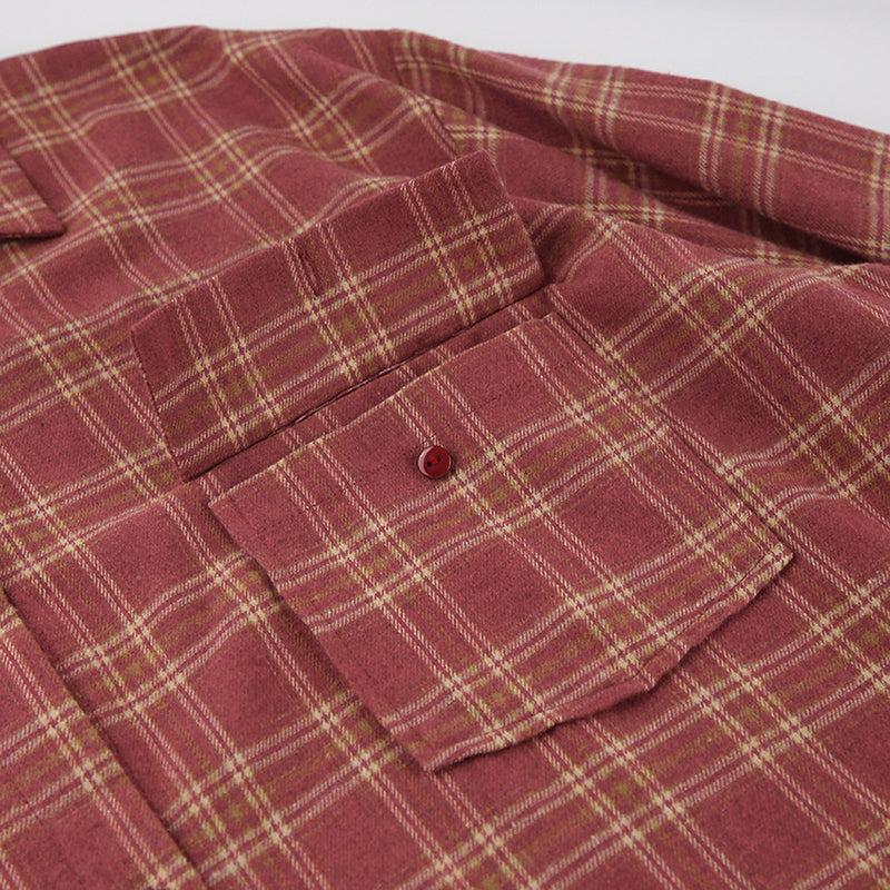 Red Oversized Checked Flannel Spread Collar Cotton Longline Casual Shirt