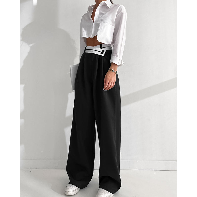 Women Black Loose Fit Mid Rise Trousers With Belt