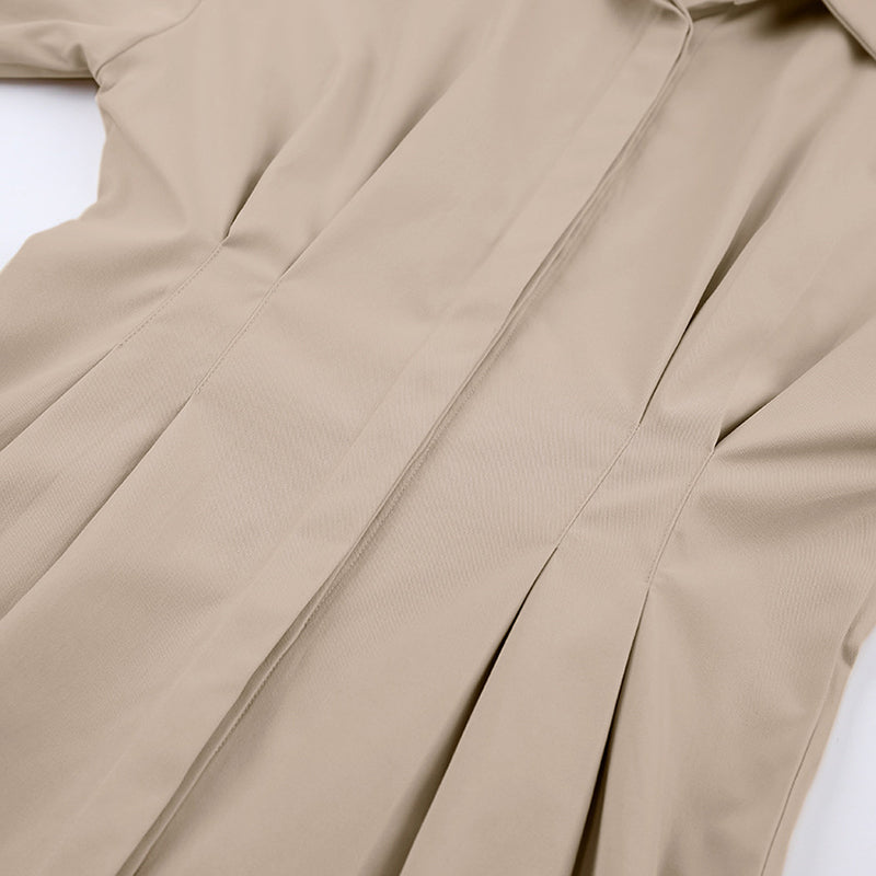 Khaki Cuffed Sleeves Shirt Dress