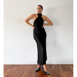 Black Halter Neck Bodycon Maxi Dress