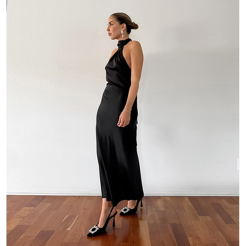 Black Halter Neck Bodycon Maxi Dress