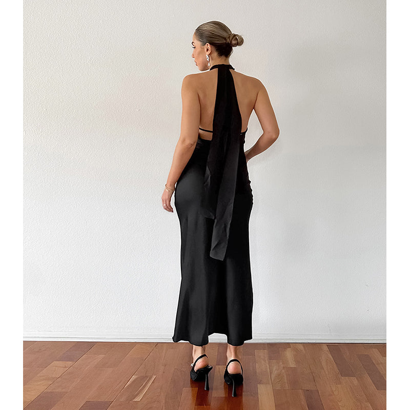Black Halter Neck Bodycon Maxi Dress