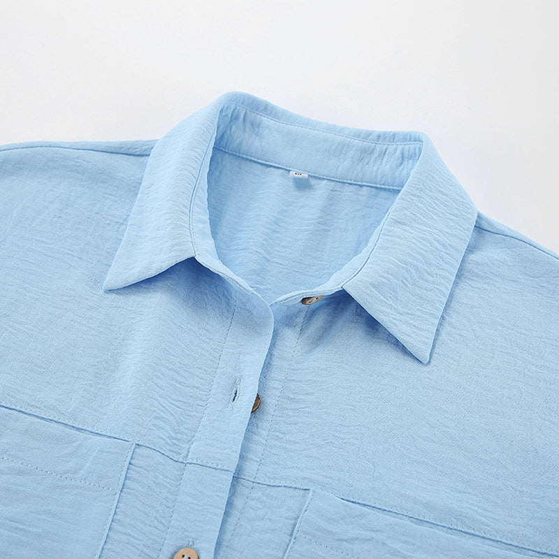 Blue Shirt Collar Shirt Mini Dress