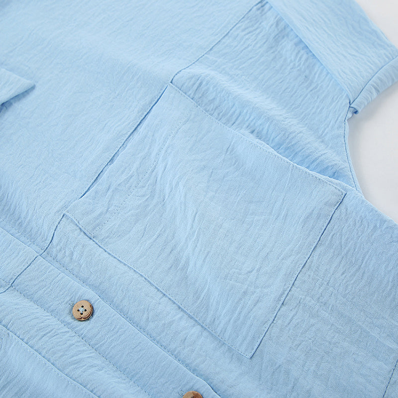Blue Shirt Collar Shirt Mini Dress