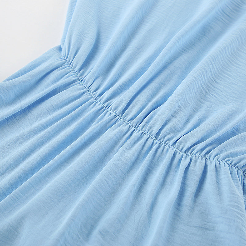 Blue Shirt Collar Shirt Mini Dress