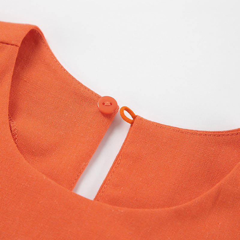 Orange-Coloured Sleeveless Linen Maxi Dress