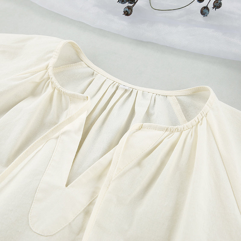 Beige Tie-Up Neck Cotton T-shirt Mini Dress