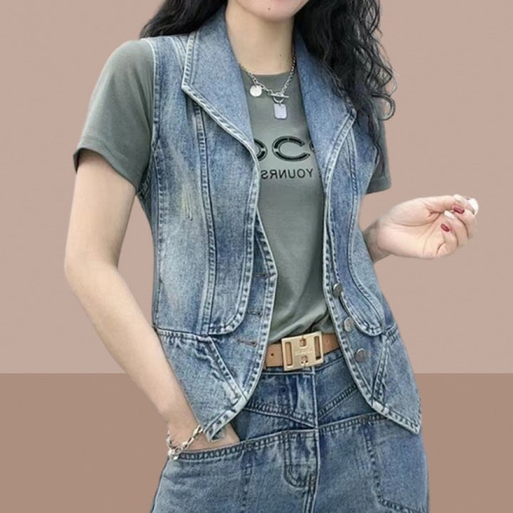 Blue Shawl Collar Denim Jacket