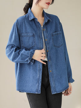 Blue Denim Longline Cotton Casual Shirt