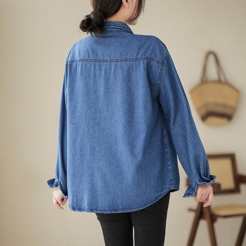 Blue Denim Longline Cotton Casual Shirt