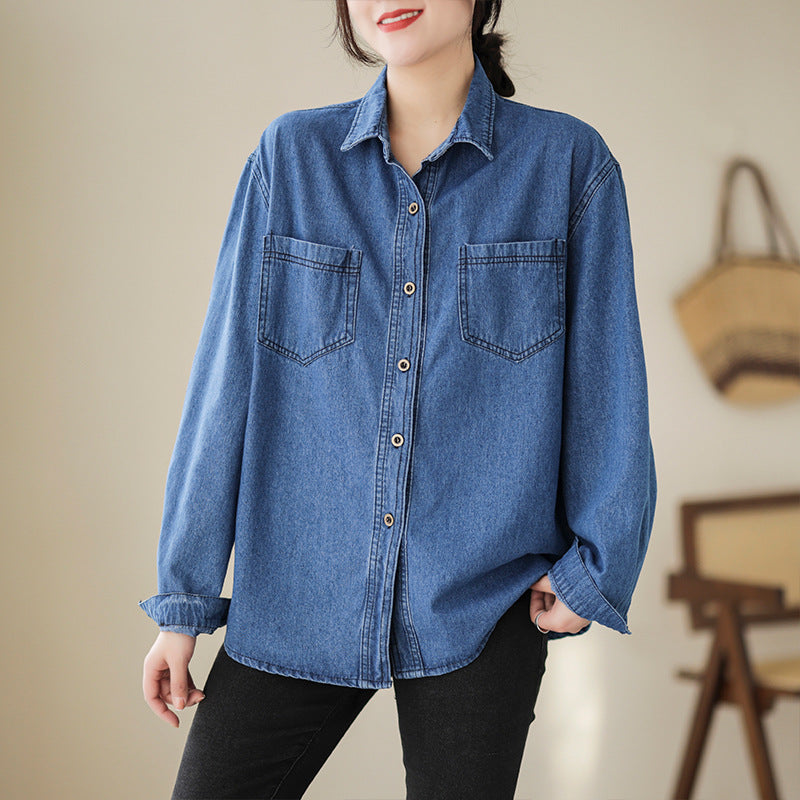 Blue Denim Longline Cotton Casual Shirt