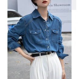 Blue Longline Denim Cotton Casual Shirt