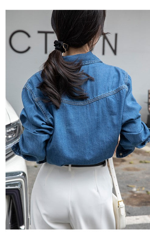 Blue Longline Denim Cotton Casual Shirt