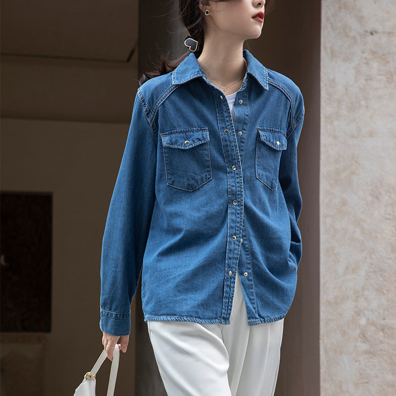 Blue Longline Denim Cotton Casual Shirt