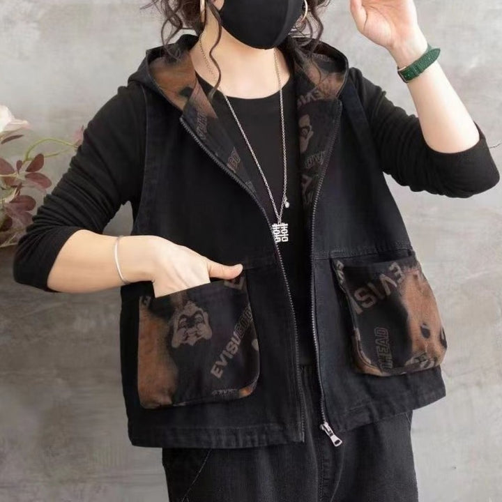 Brown Hooded Open Front Jacket