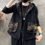 Black Hooded Open Front Jacket