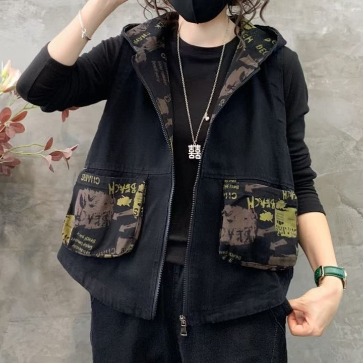 Black Hooded Open Front Jacket