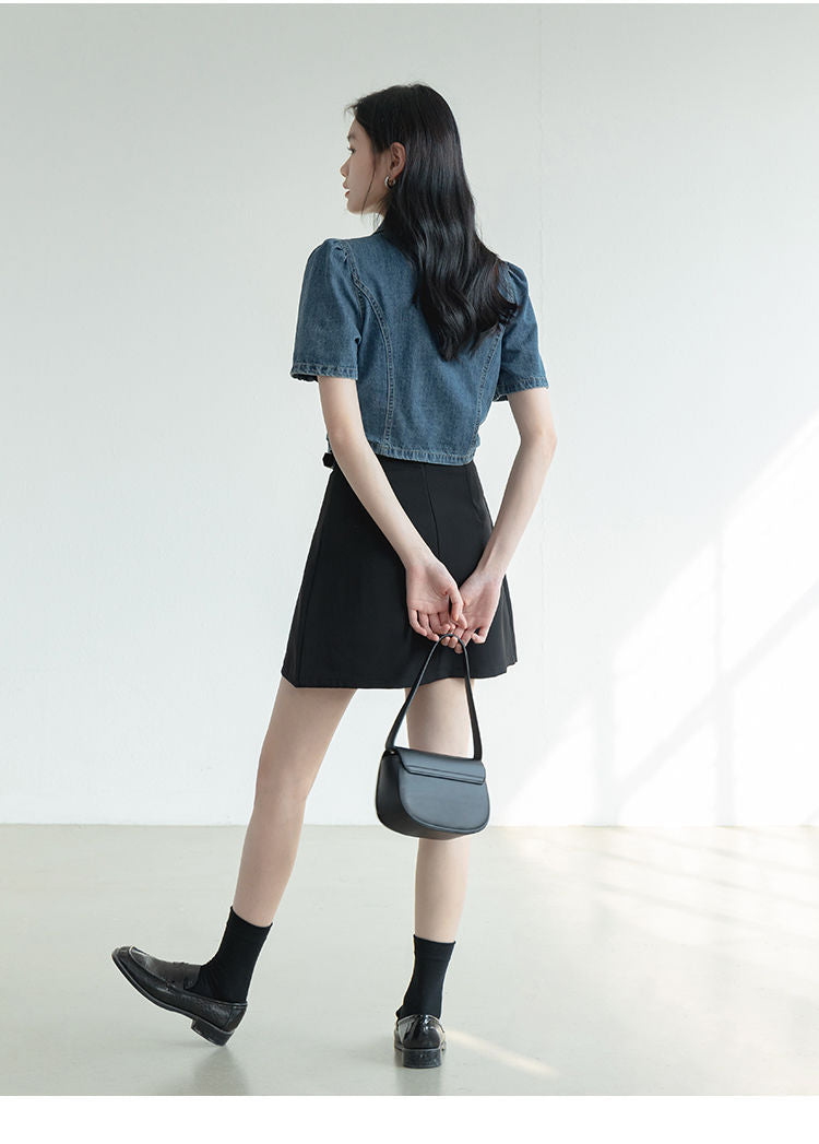 Blue Denim Cotton Crop Shirt