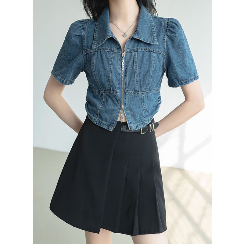 Blue Denim Cotton Crop Shirt