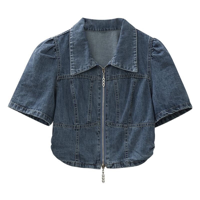 Blue Denim Cotton Crop Shirt