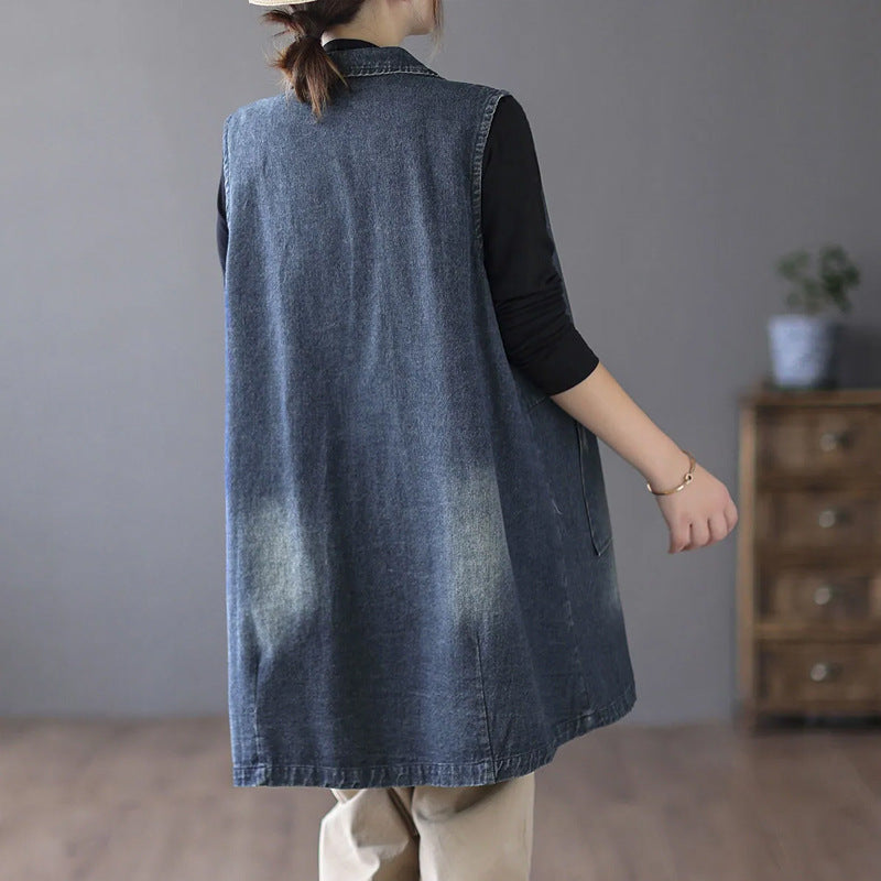 Blue Sleeveless Pure Cotton Overcoat