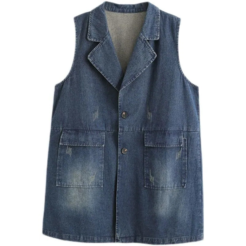 Blue Sleeveless Pure Cotton Overcoat