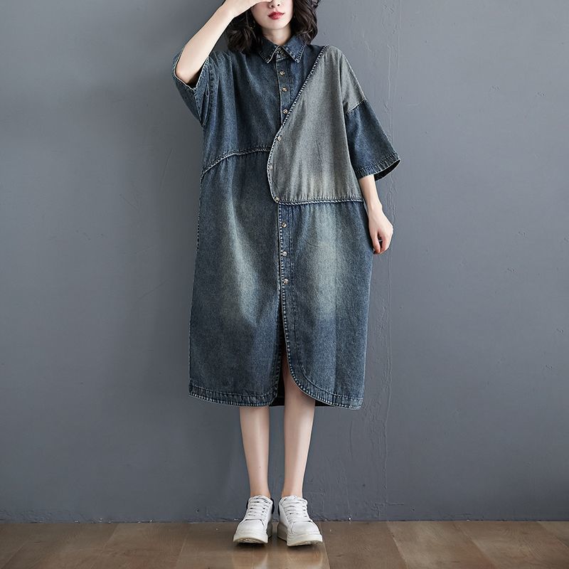 Short Sleeves Shirt Collar Cotton Dress