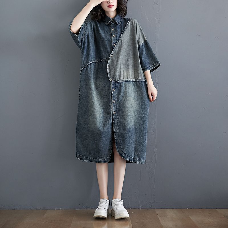 Short Sleeves Shirt Collar Cotton Dress