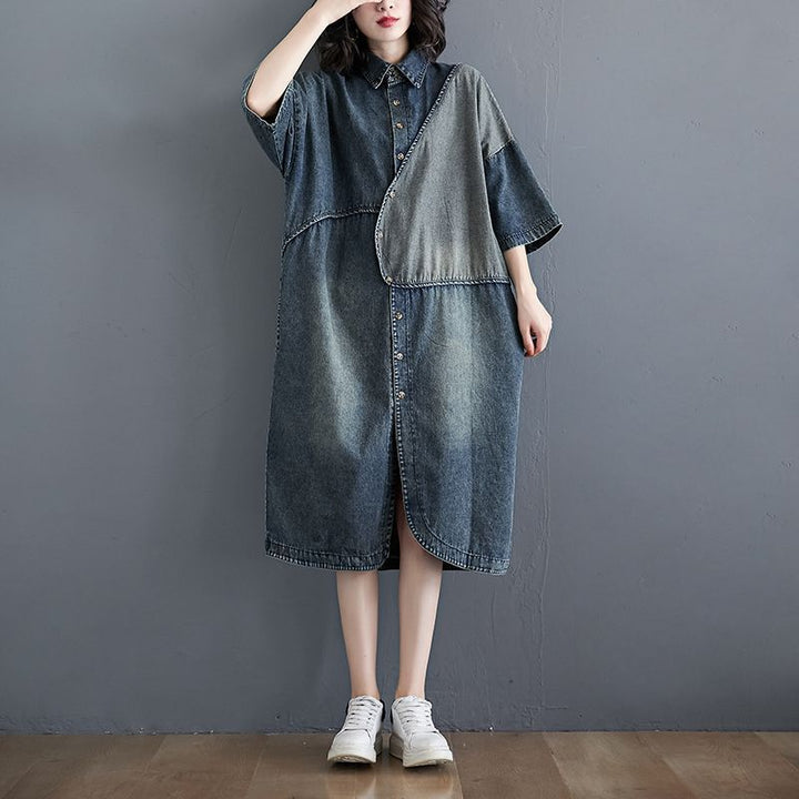 Short Sleeves Shirt Collar Cotton Dress