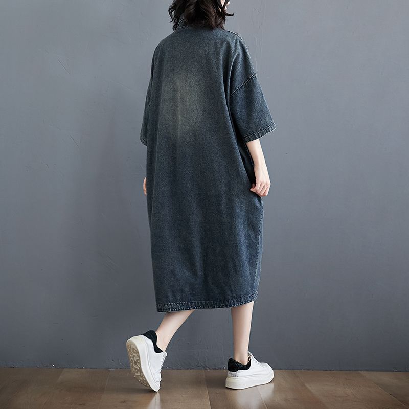 Short Sleeves Shirt Collar Cotton Dress