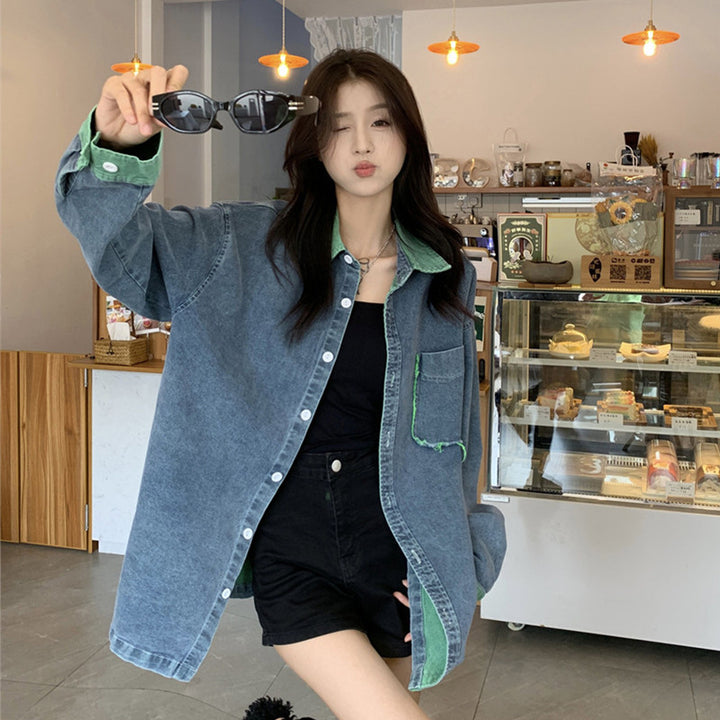 StyleCast Blue Washed Denim Jacket with Spread Collar