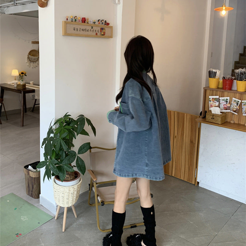 StyleCast Blue Washed Denim Jacket with Spread Collar