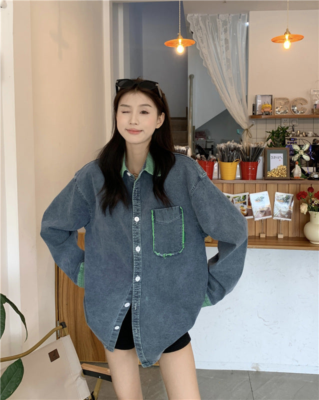 StyleCast Blue Washed Denim Jacket with Spread Collar