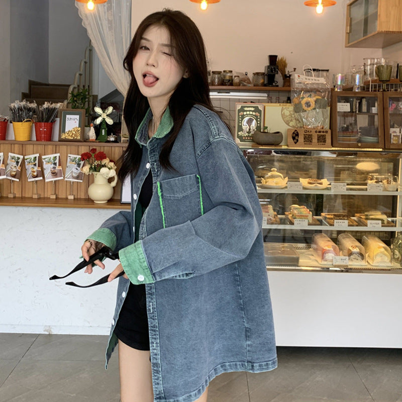 StyleCast Blue Washed Denim Jacket with Spread Collar