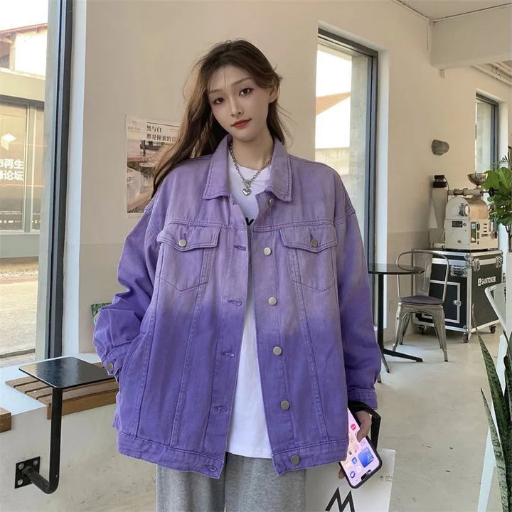 Purple Solid Denim Jacket