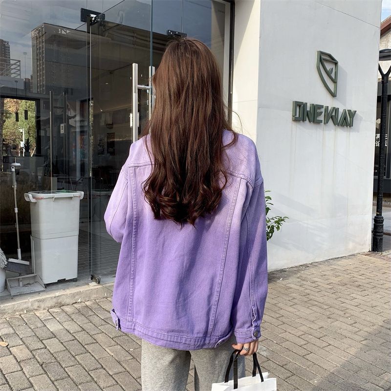Purple Solid Denim Jacket