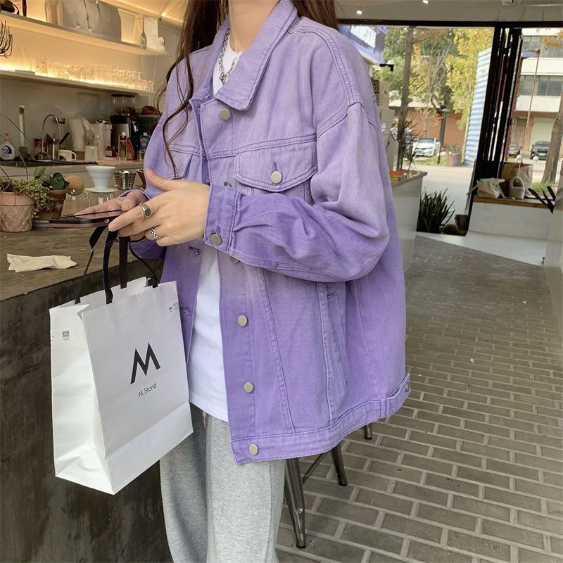 Purple Solid Denim Jacket