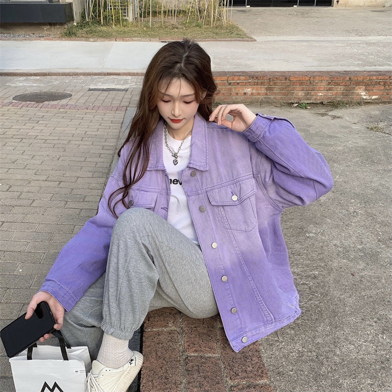 Purple Solid Denim Jacket