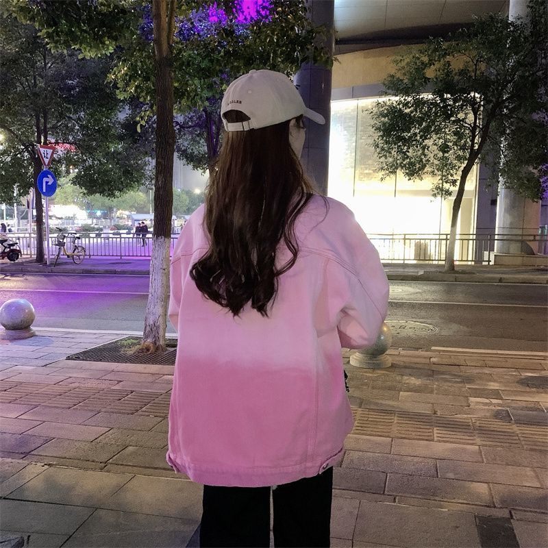 Washed Spread Collar Long Sleeves Cotton Denim Jacket
