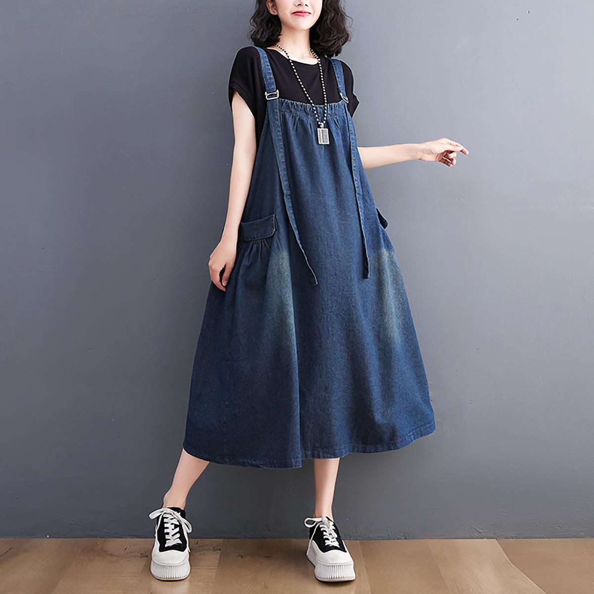 Women Shoulder Straps Cotton Pinafore Dress