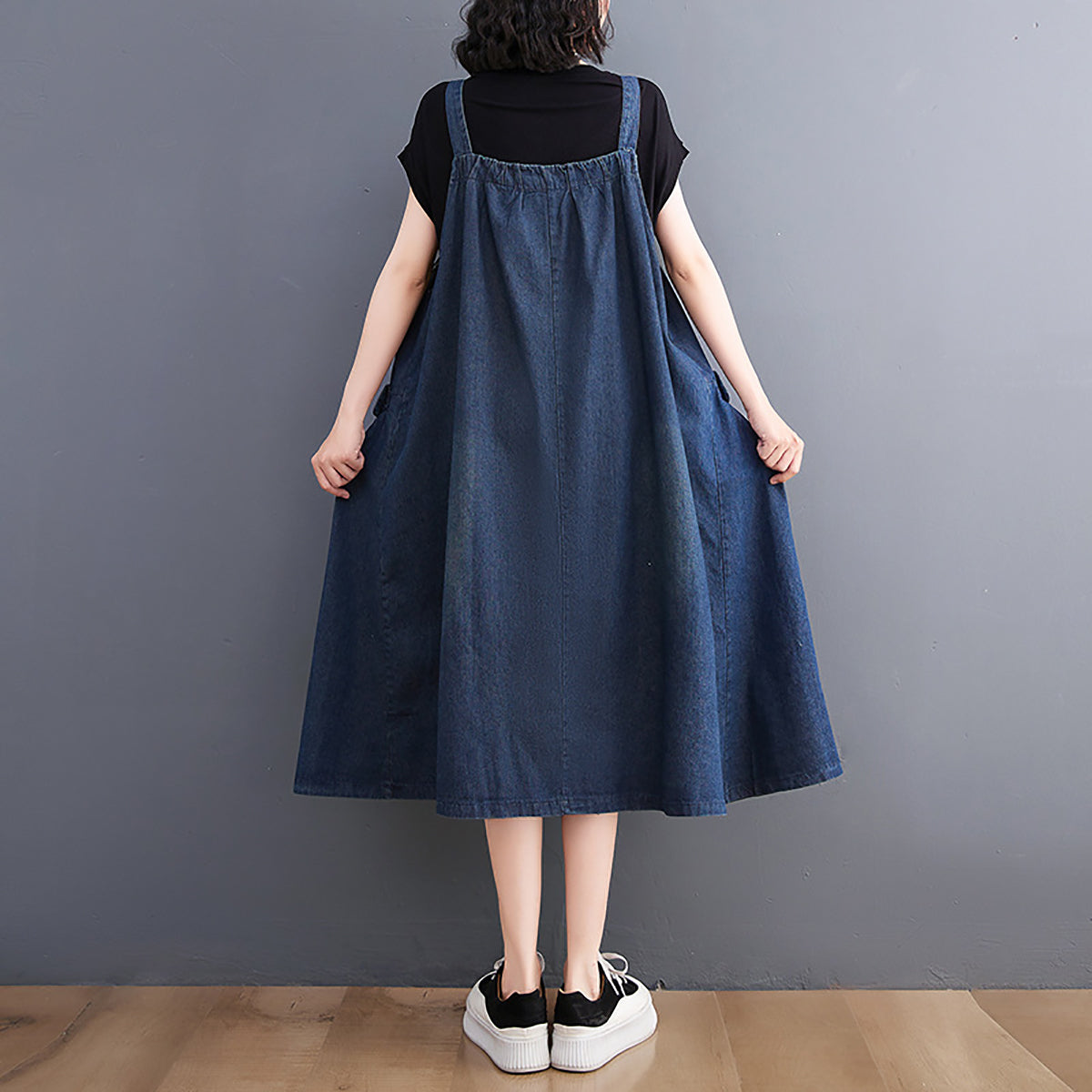 Women Shoulder Straps Cotton Pinafore Dress
