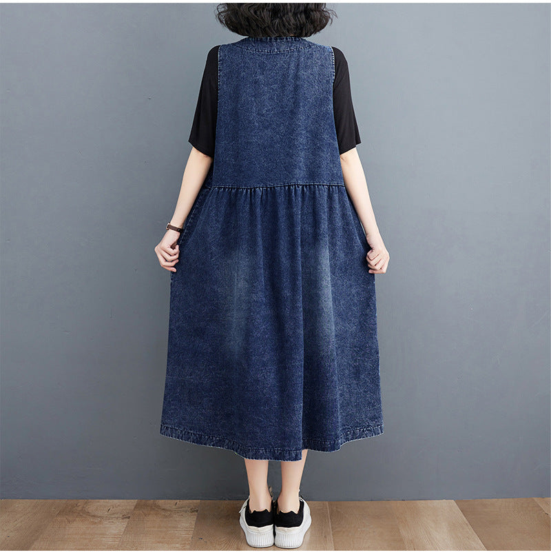 Round Neck Cotton A-Line Midi Dress