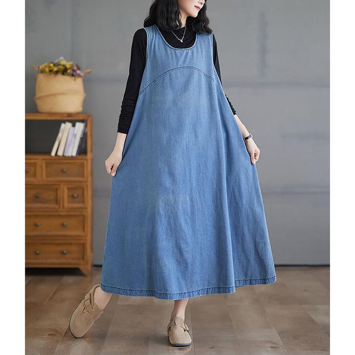 Round Neck Cotton A-Line Midi Dress