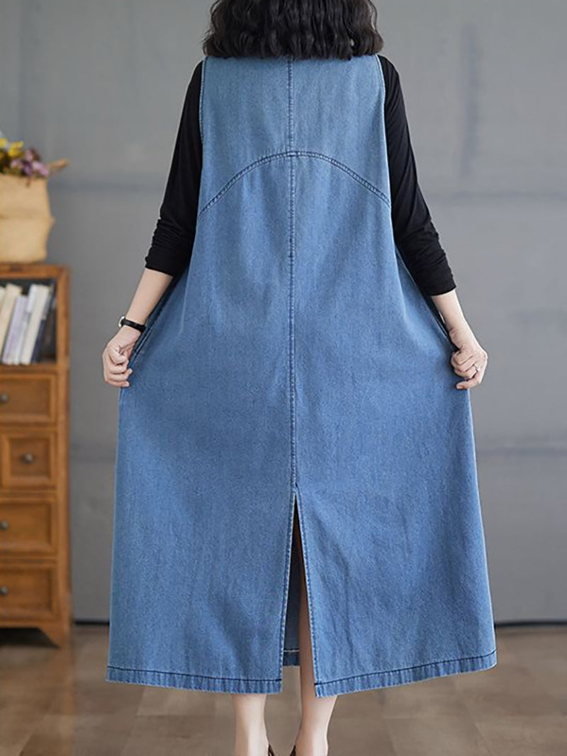 Round Neck Cotton A-Line Midi Dress