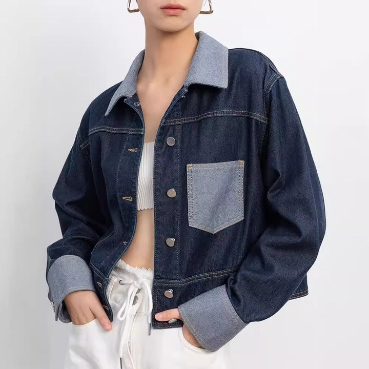 Spread Collar Cotton Denim Jacket