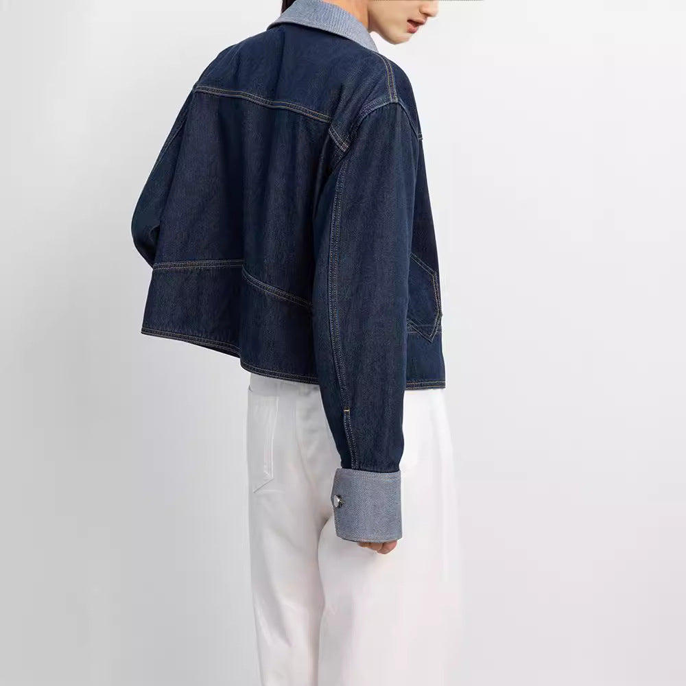 Spread Collar Cotton Denim Jacket
