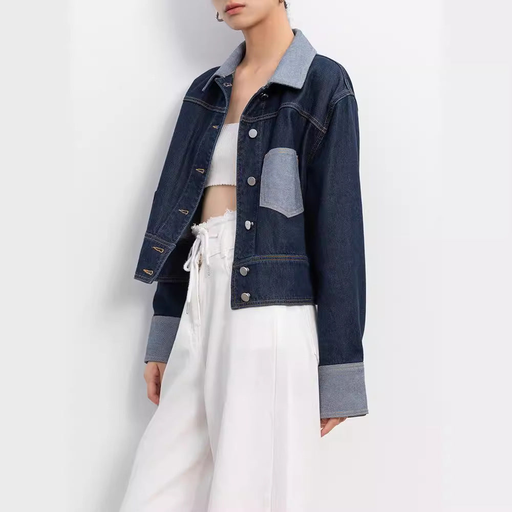 Spread Collar Cotton Denim Jacket