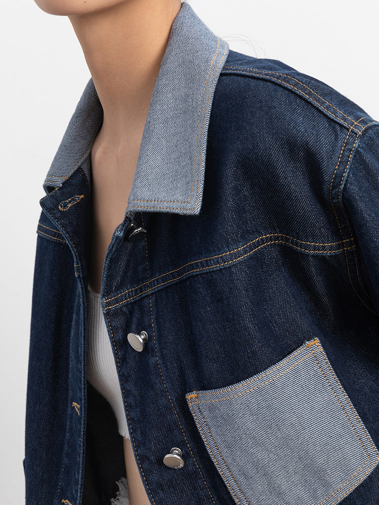 Spread Collar Cotton Denim Jacket