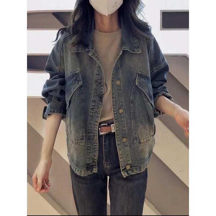 Women Spread Collar Denim Jacket