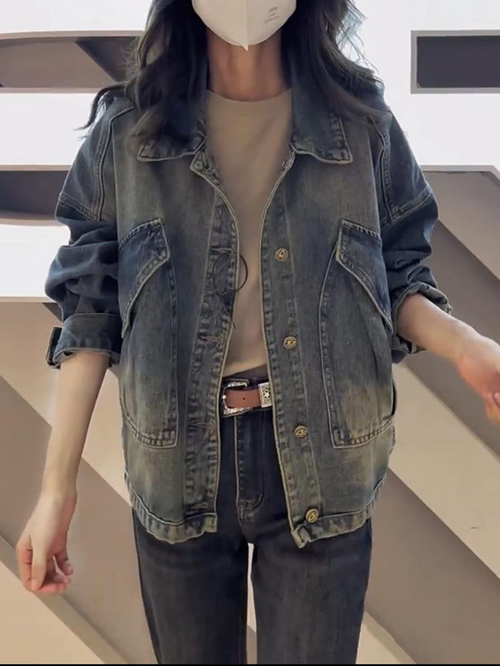 Women Spread Collar Denim Jacket